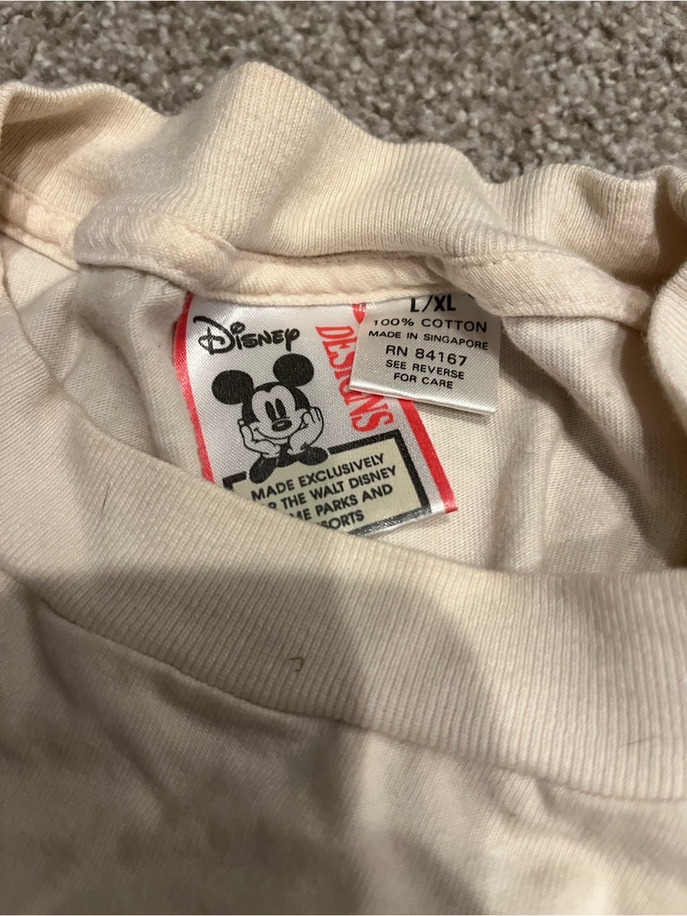 Disney Cream Mickey Tag T-Shirt with Red Label